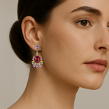 18K White, Yellow & Rose Gold Rubellite, Sapphire & Diamond Earrings