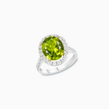 18K White Gold Peridot & Diamond Ring