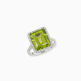 18K White Gold Peridot & Diamond Ring