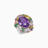 18K White & Rose Gold Amethyst, Sapphire & Diamond Ring