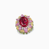 18K White, Yellow & Rose Gold Rubellite, Sapphire & Diamond Ring