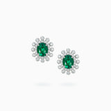 18K White Gold Emerald & Diamond Earrings