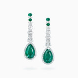 18K White Gold Emerald & Diamond Earrings