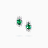 18K White Gold Emerald & Diamond Earrings