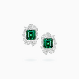 18K White Gold Emerald & Diamond Earrings