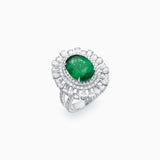 18K White Gold Emerald & Diamond Ring