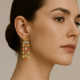 18K Yellow Gold Color Sapphire Diamond Earrings