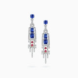 18K White & Rose Gold Sapphire, Ruby, Diamond Earrings