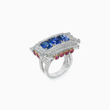 18K White & Rose Gold Sapphire & Ruby & Diamond Ring