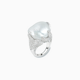 18K White Gold White South Sea Pearl Diamond Ring