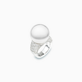 18K White Gold White South Sea Pearl Diamond Ring