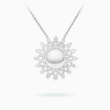 18K White Gold , White South Sea Pearl & Dimond Pendant & Brooch