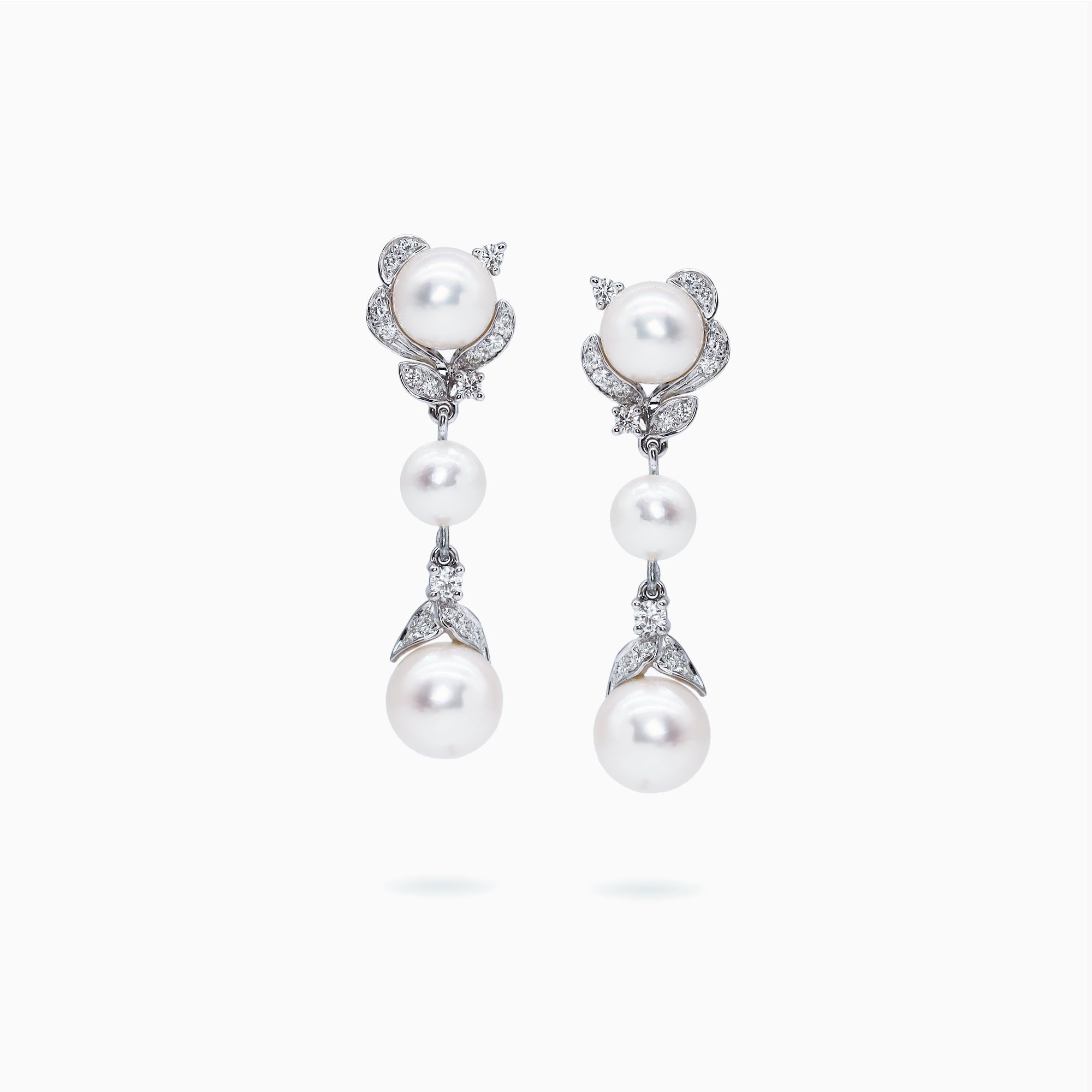 18K White Gold Akoya Pearl Diamond Earrings – ISE Jewellery