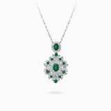 18K White Gold Emerald & Diamond Pendant