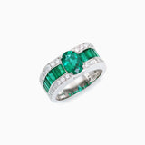 18K White Gold Emerald & Diamond Ring