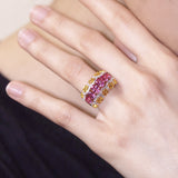 18K White, Rose & Yellow Gold Sapphire & Diamond Ring