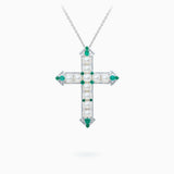 14K White Gold Akoya Pearl Emerald & Diamond Pendant