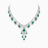 18K White Gold Emerald Diamond Pendant & Necklace