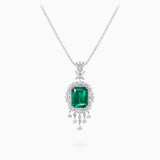 18K White Gold Emerald & Diamond Pendant