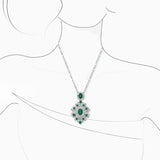 18K White Gold Emerald & Diamond Pendant