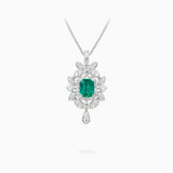 18K White Gold Emerald & Diamond Pendant