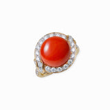 18K White & Rose Gold Coral & Diamond Ring