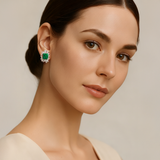 18K White Gold Emerald & Diamond Earrings