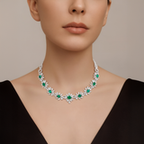 18K White Gold Emerald & Diamond Necklace