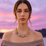 18K Rose Gold Amethyst, Kunzite, Tourmaline, Sapphire Topaz, Citrine, Morganite & Diamond Necklace