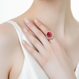 18K White, Yellow & Rose Gold Rubellite, Sapphire & Diamond Ring
