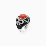 18K White Gold Coral Onyx Ring