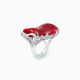 18K White Gold Coral & Diamond Ring