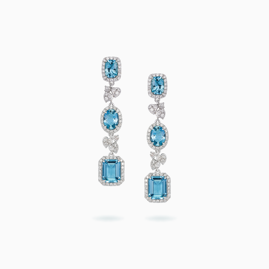 18K White Gold Aquamarine & Diamond Earrings