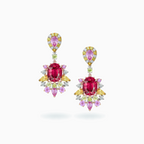18K White, Yellow & Rose Gold Rubellite, Sapphire & Diamond Earrings
