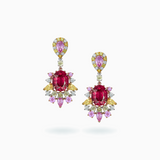 18K White, Yellow & Rose Gold Rubellite, Sapphire & Diamond Earrings