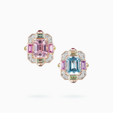 18K Rose & White Gold Kunzite, Topaz, Green Tourmaline, Pink Sapphire Earring