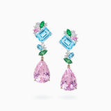 18K White & Rose Gold Kunzite , Topaz & Diamond Earrings
