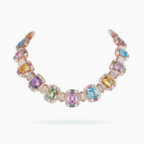18K Rose Gold Amethyst, Kunzite, Tourmaline, Sapphire Topaz, Citrine, Morganite & Diamond Necklace
