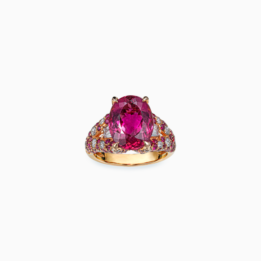 18K Rose Gold Rubellite & Ruby & Diamond Ring