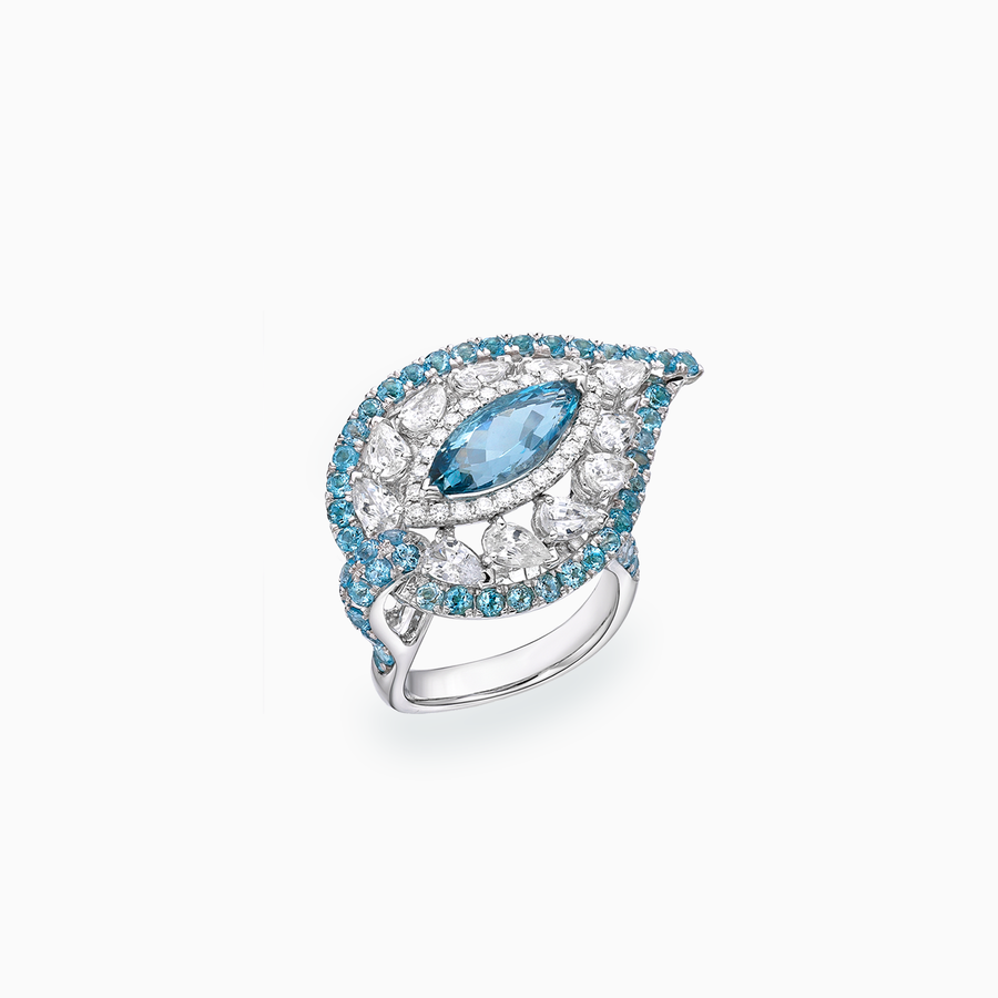 18K 白金海蓝宝石戒指