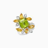 18K White & Yellow Gold Peridot, Yellow Sapphire & Diamond Ring
