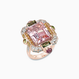 18K Rose Gold Morganite, Green Tourmaline, Peridot, Sapphire & Diamond Ring