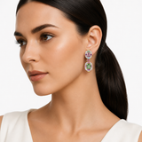 18K Rose & White Gold Tourmaline, Pink Sapphire, Amethyst, Peridot, Topaz Earrings