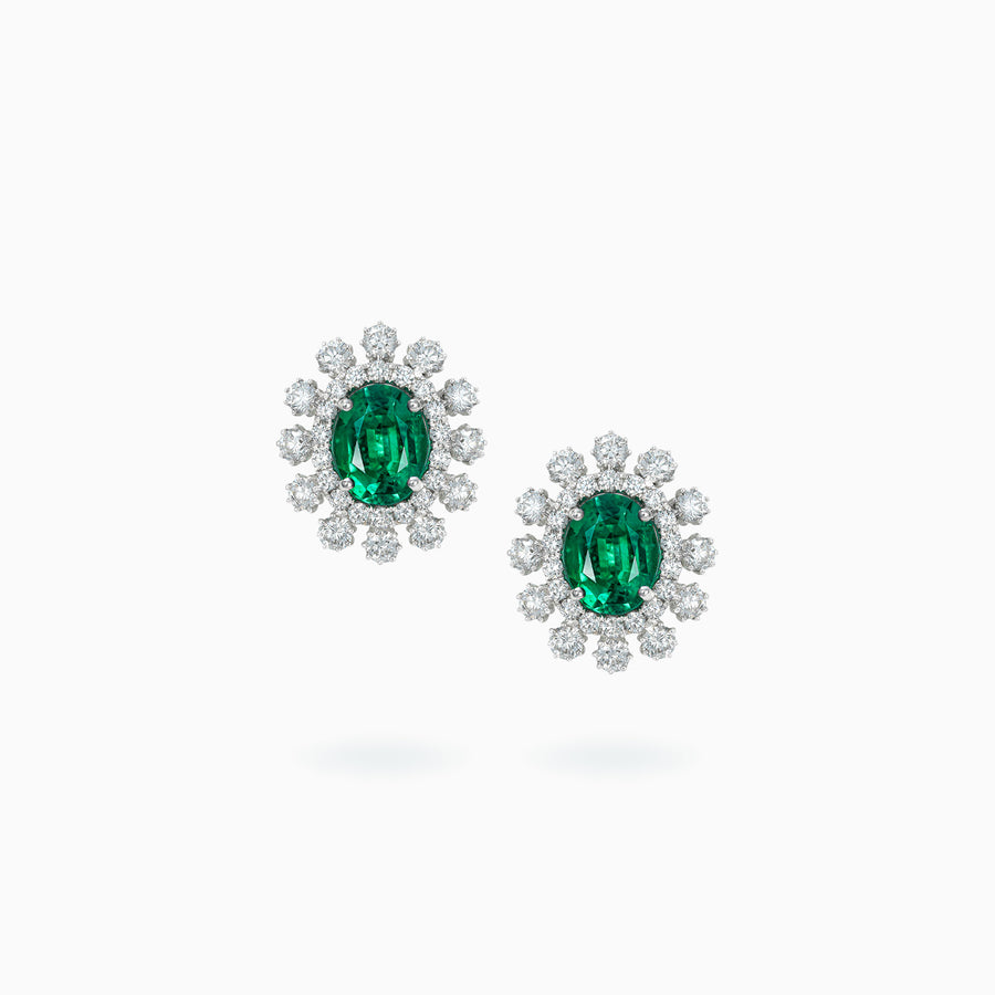 18K White Gold Emerald & Diamond Earrings