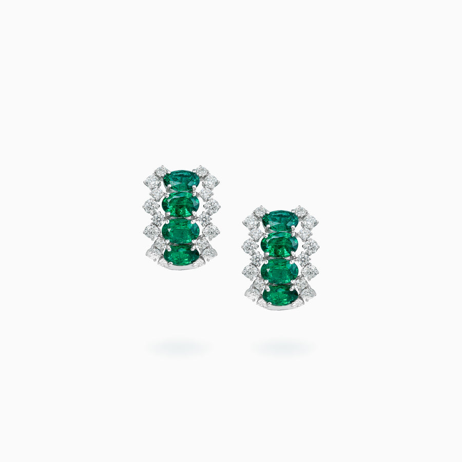 18K White Gold Emerald & Diamond Earrings