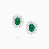 18K White Gold Emerald & Diamond Earrings