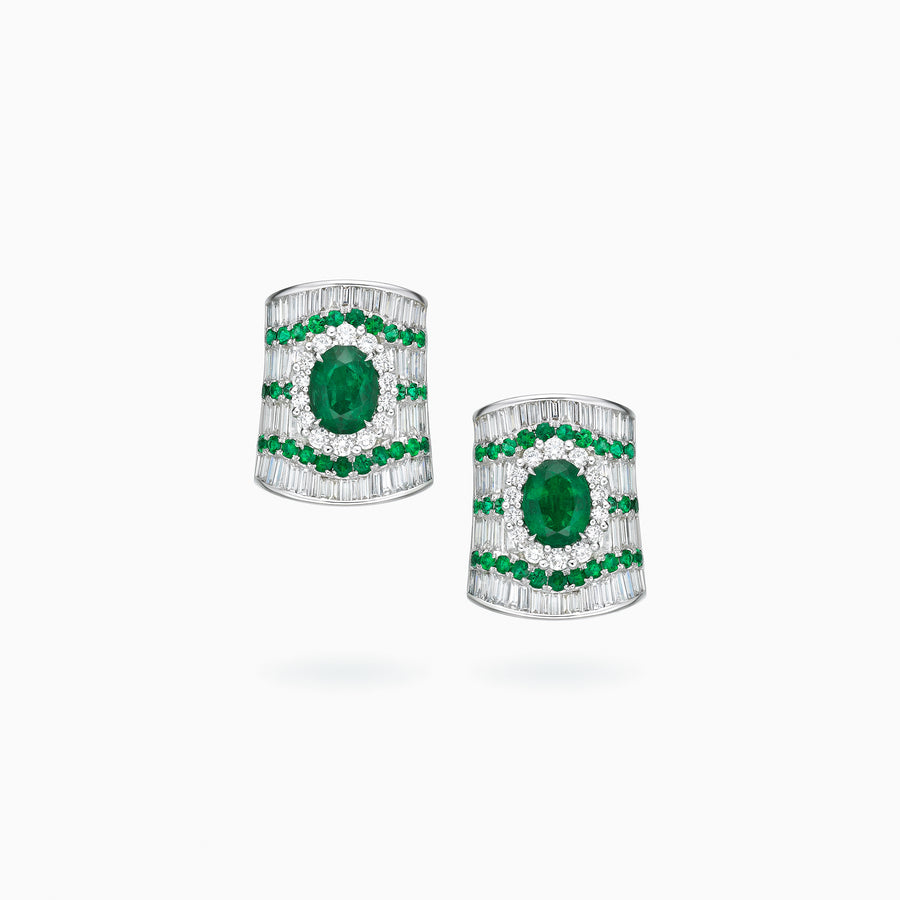 18K White Gold Emerald & Diamond Earrings