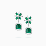 18K White Gold Emerald & Diamond Earrings