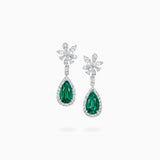 18K White Gold Emerald & Diamond Earrings