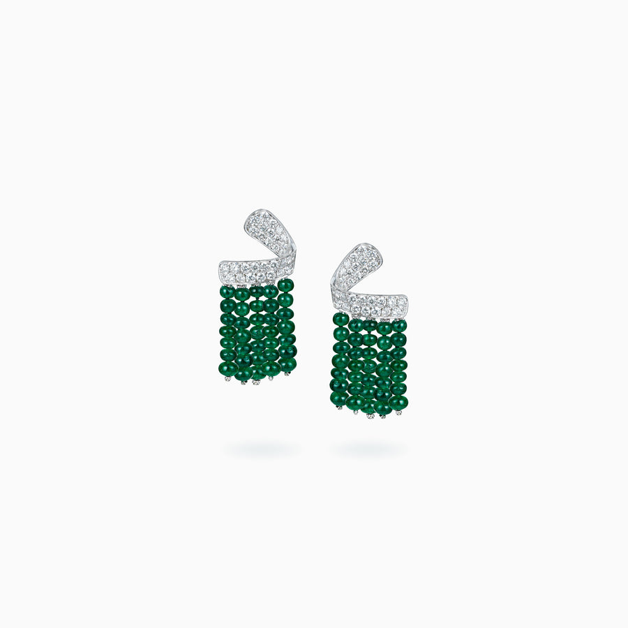 18K White Gold Emerald & Diamond Earrings